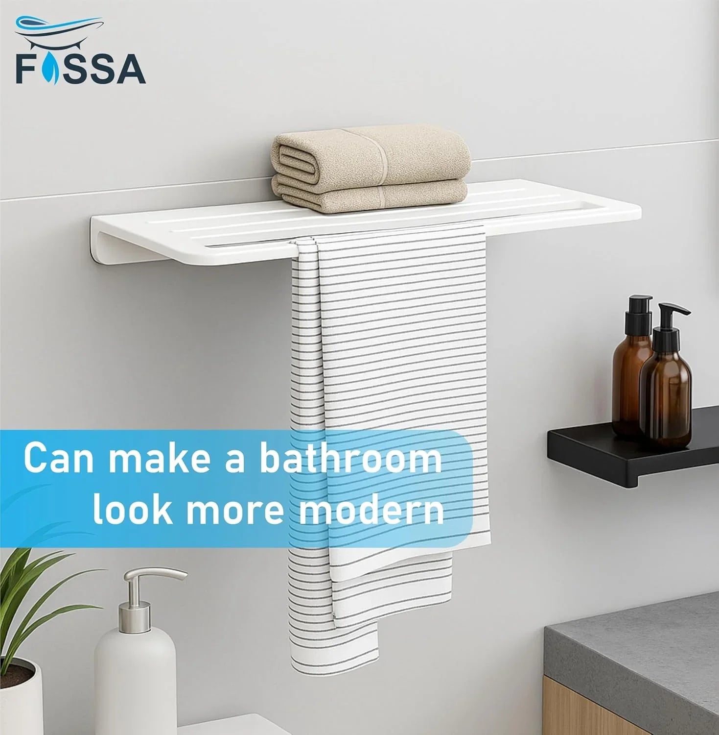 Fossa Wall Mounted Towel Shelf White Quartz Ceramic (RW-126)