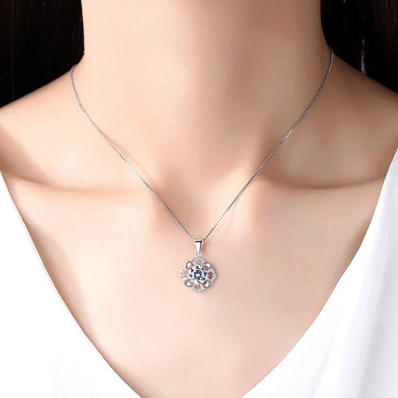 925 Sterling Silver Flower CZ Pendant Necklace