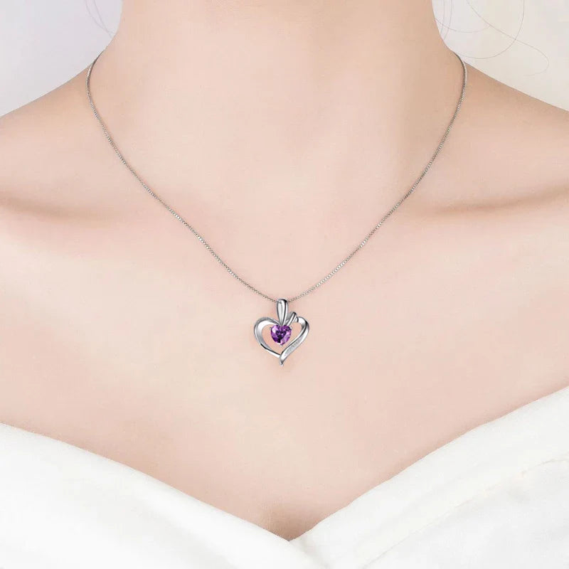 925 Silver Purple Zircon Heart Pendant Necklace