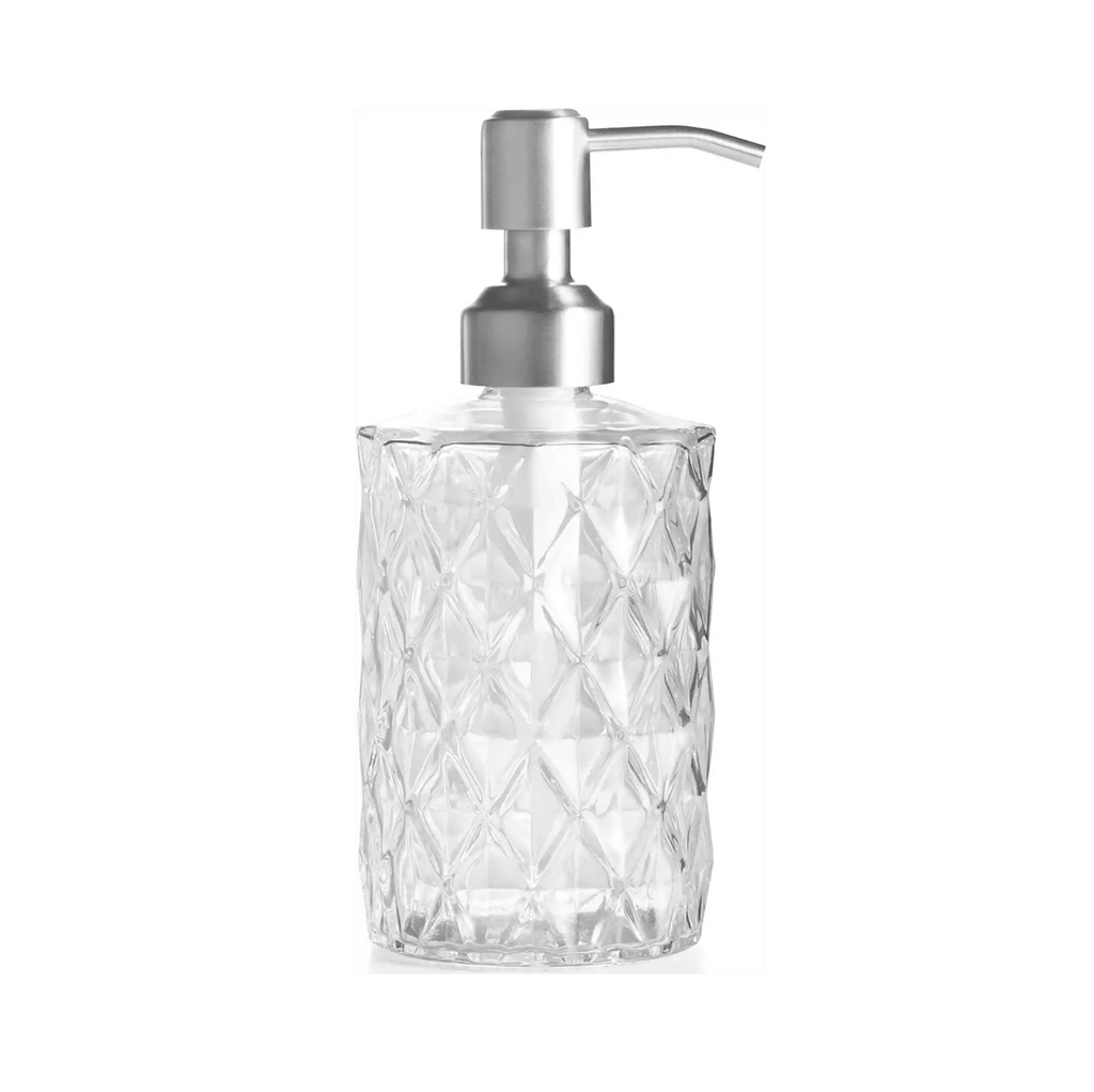 350ml Diamond White Glass Soap Dispenser with 304 Stainless Steel Pump
