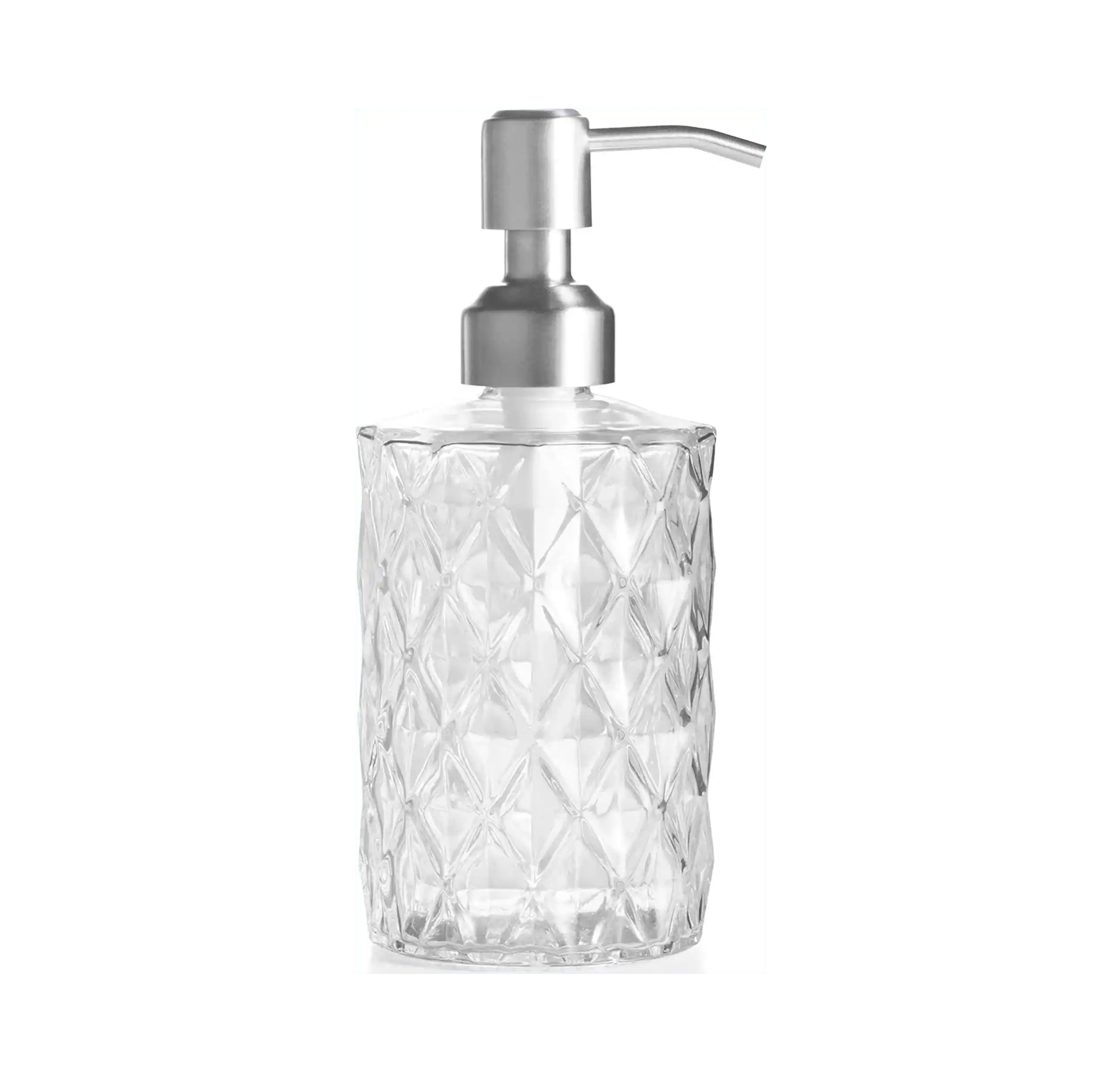 350ml Diamond White Glass Soap Dispenser with 304 Stainless Steel Pump