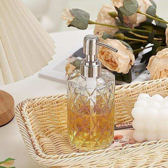 350ml Diamond White Glass Soap Dispenser with 304 Stainless Steel Pump